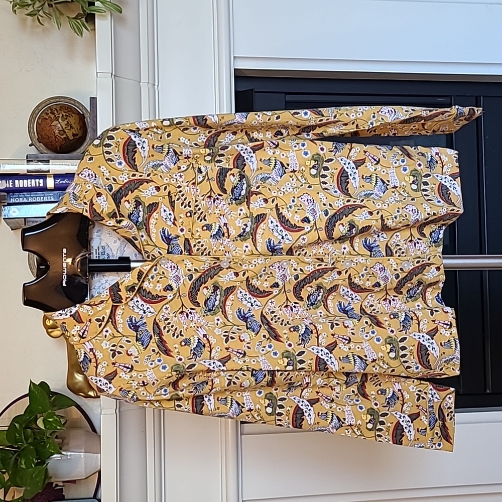 VERA BRADLEY FRENCH HENS‎ YELLOW WOMENS LONG SLEEVED PAJAMA TOP SIZE SMAL…